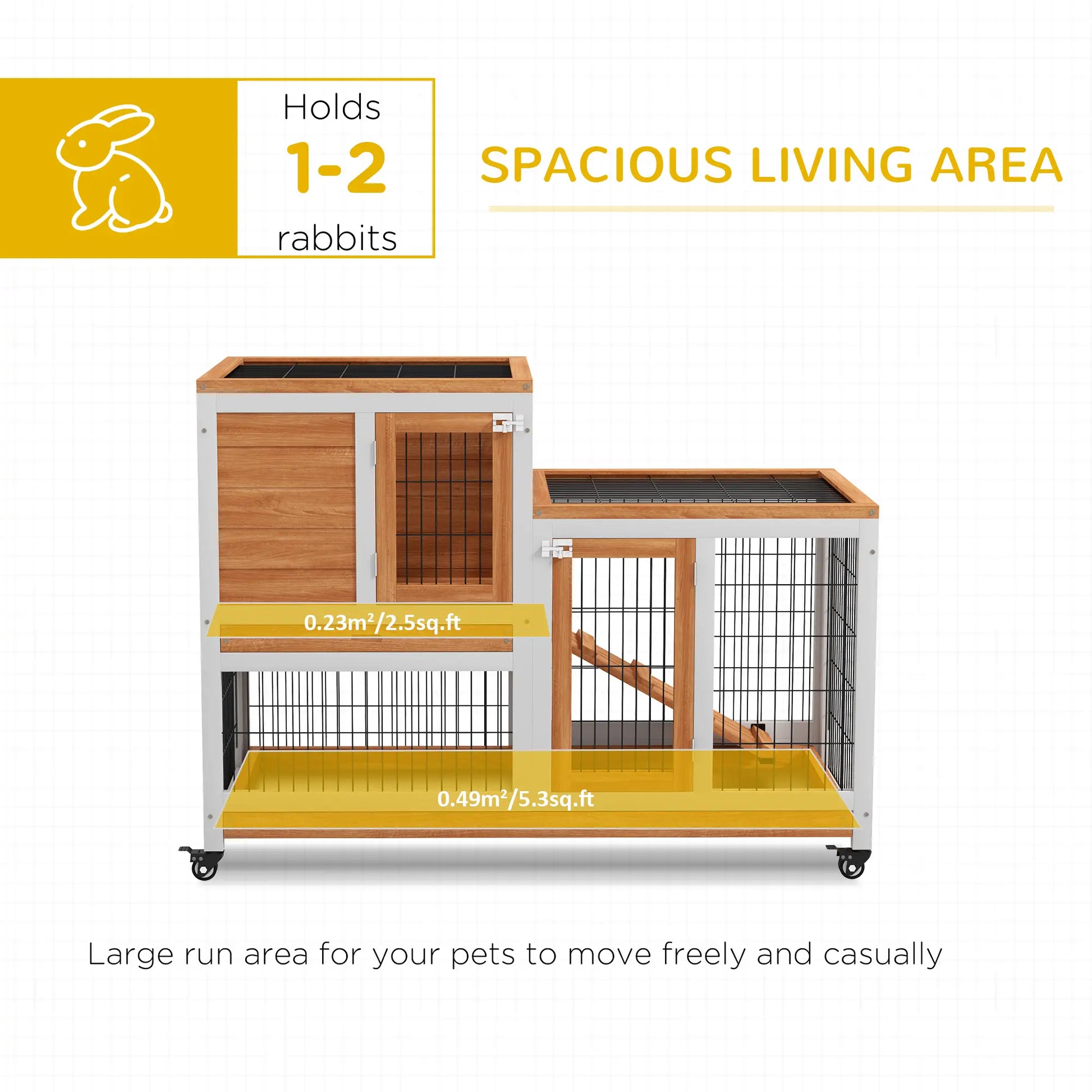 Wooden Rabbit Hutch, Indoor Bunny Cage with Wheels, Pull Out Trays, Yellow Rabbit Hutch at Gallery Canada