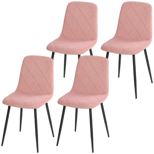 Upholstered Dining Chairs Set of 4, Steel Legs, Modern Kitchen, Pink