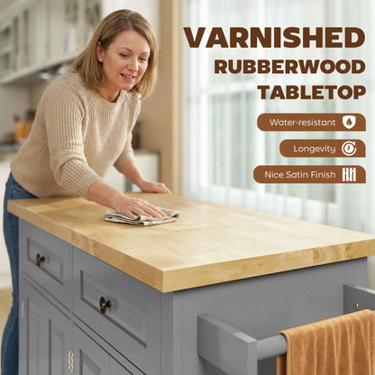 Kitchen Island with Storage, Rolling Cart, Rubber Wood Top, Grey Kitchen Islands & Kitchen Carts at Gallery Canada