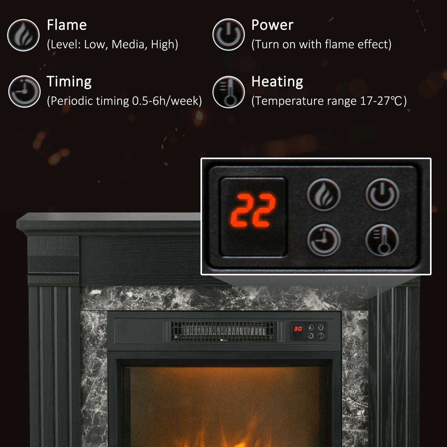 Electric Fireplace Mantel, Freestanding Heater, Realistic Flame, Adjustable Temperature, Timer, Remote, Black Electric Fireplaces at Gallery Canada