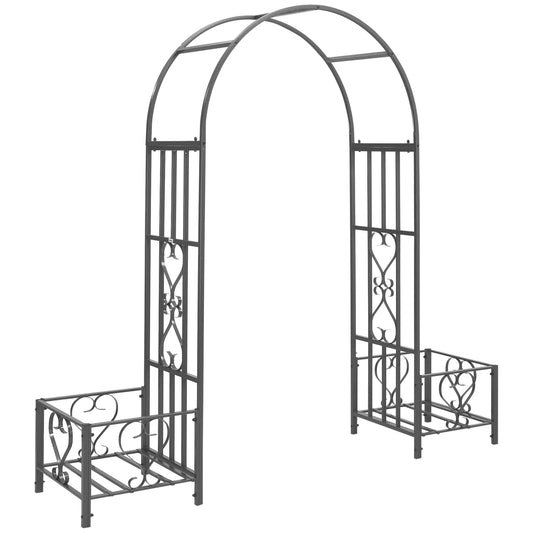 7FT Metal Garden Arch with 2 Planter Boxes, Outdoor Walkway Arbor, Dark Grey Garden Arches Dark Grey at Gallery Canada