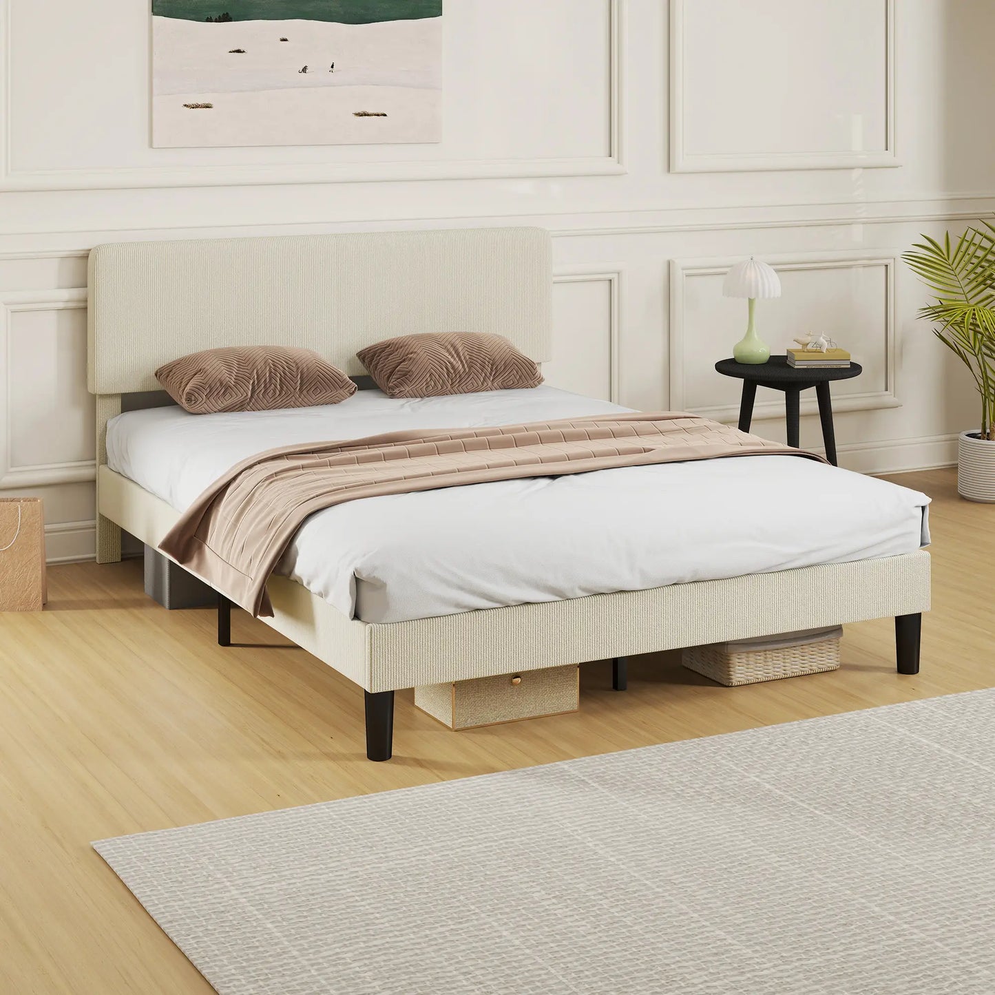 Queen Size Bed Frame, Adjustable Upholstered Headboard, Wood Slat Support, Light Grey Bed Frames at Gallery Canada