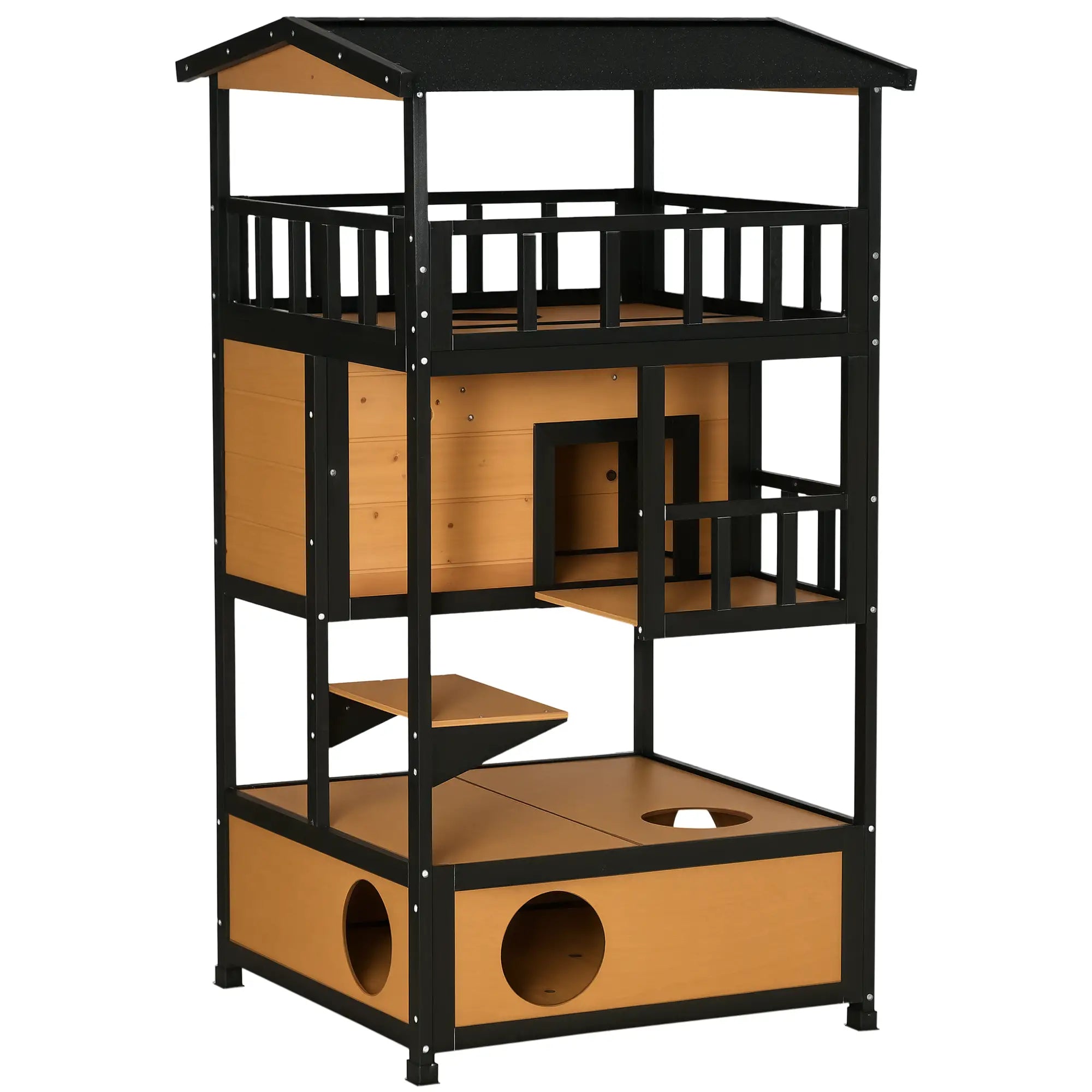 4-Floor Wood Outdoor Cat House, Condo, Fun Entrances, Perch, Natural Cat Houses at Gallery Canada