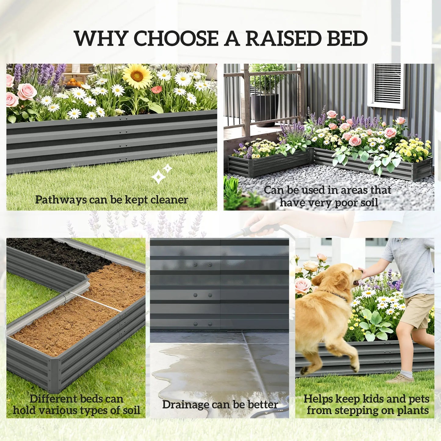L-Shaped Raised Garden Bed, 82" x 109" x 12", Galvanized Steel Planter Box, Light Grey Galvanized Planter Boxes at Gallery Canada