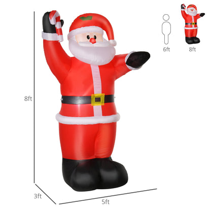 8ft Inflatable Christmas Santa Claus with Candy Cane, Blow-Up Outdoor LED Yard Display for Lawn Garden Party - Gallery Canada