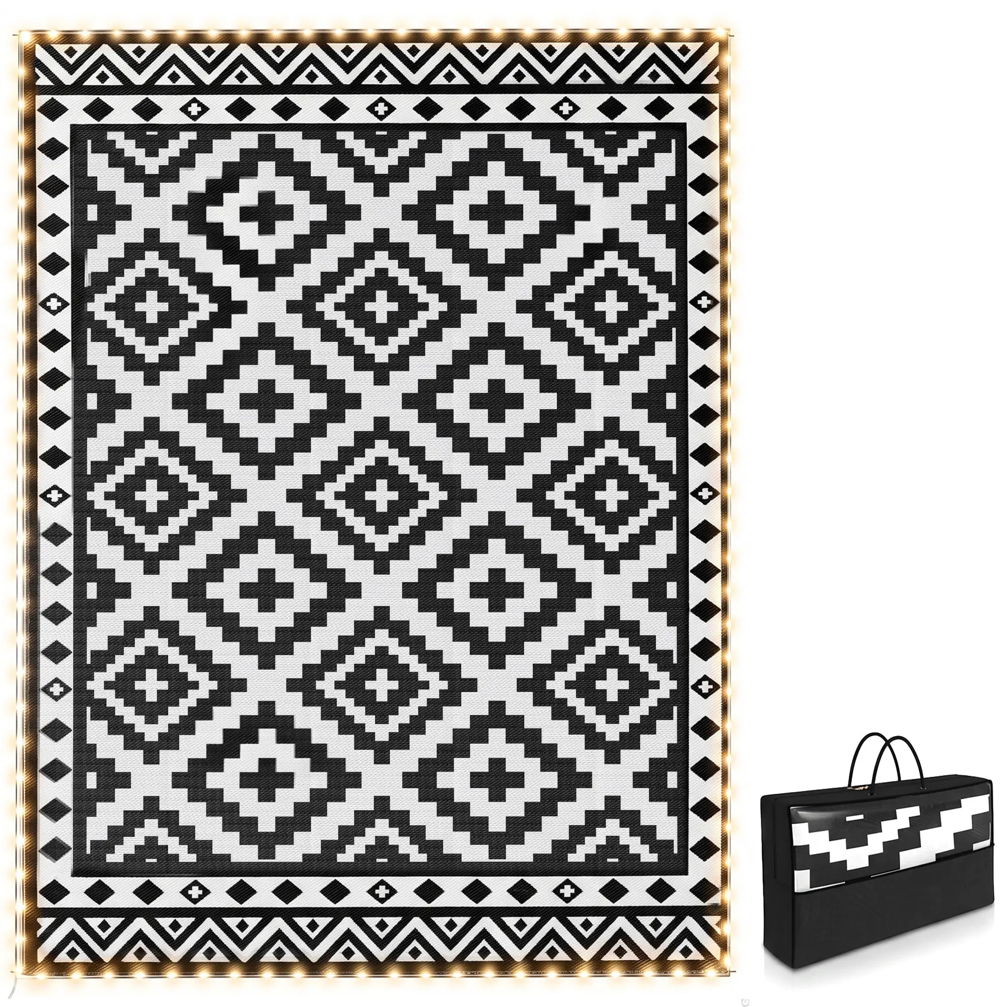 Reversible Plastic Straw Rug, LED Lights, 12' x 9' Outdoor Reversible Rugs at Gallery Canada