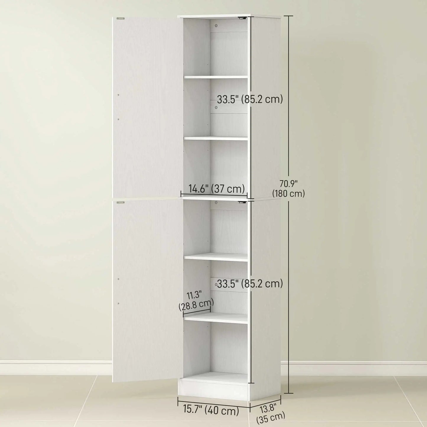Tall Bathroom Cabinet, Slim Floor Cabinet, 2 Doors, 4 Shelves, White Freestanding Bathroom Cabinets at Gallery Canada