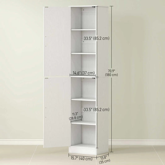 Tall Bathroom Cabinet, Slim Floor Cabinet, 2 Doors, 4 Shelves, White Freestanding Bathroom Cabinets White at Gallery Canada
