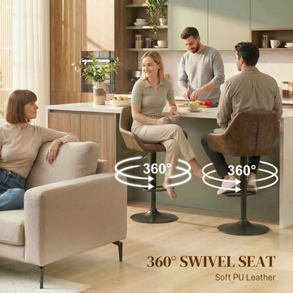 Adjustable Swivel Bar Stools Set of 2, PU Leather with Footrest, Coffee Bar Stools at Gallery Canada