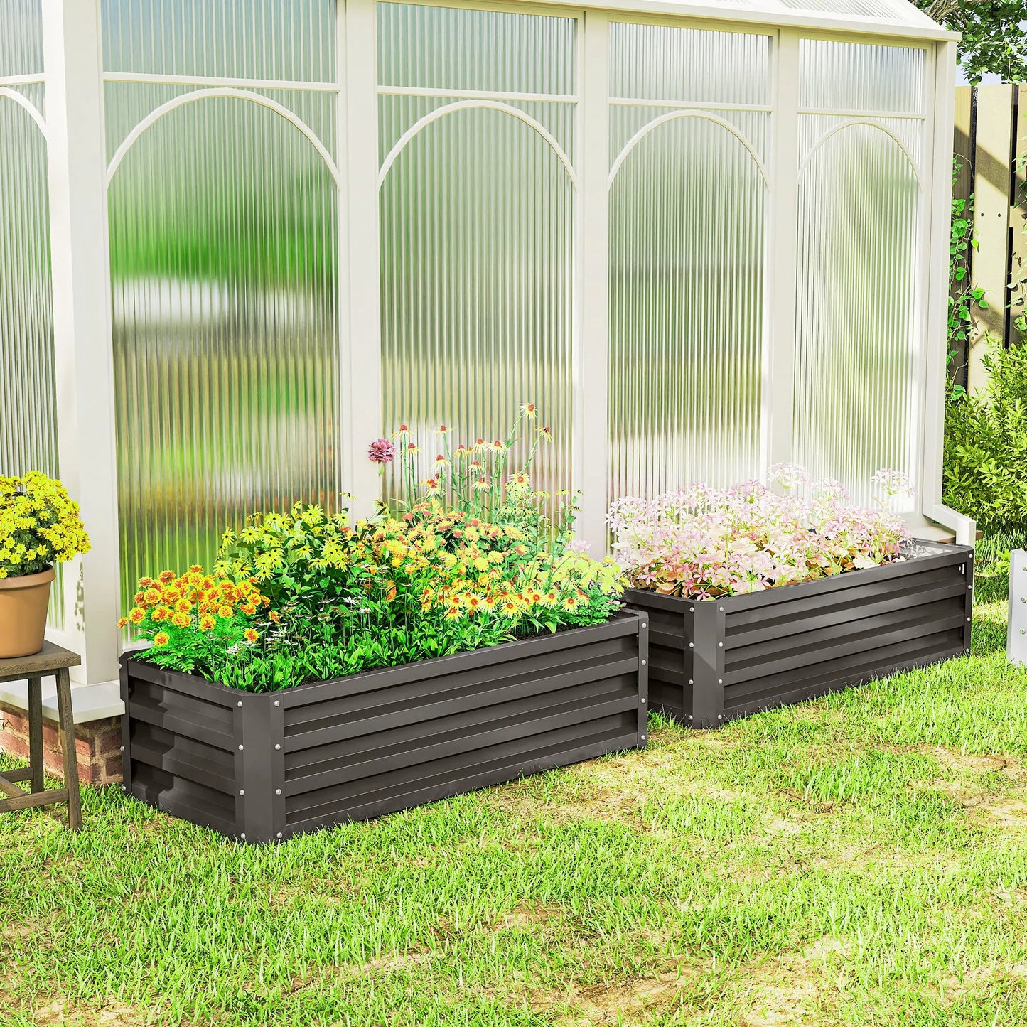 Galvanized Raised Garden Beds, Outdoor Planter Box, Set of 2, Dark Grey Galvanized Planter Boxes at Gallery Canada