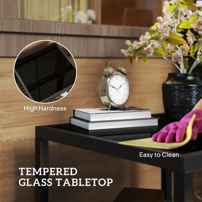 23.6" Rattan End Table, Outdoor Coffee Table, Tempered Glass Top, Black Patio Side Tables at Gallery Canada