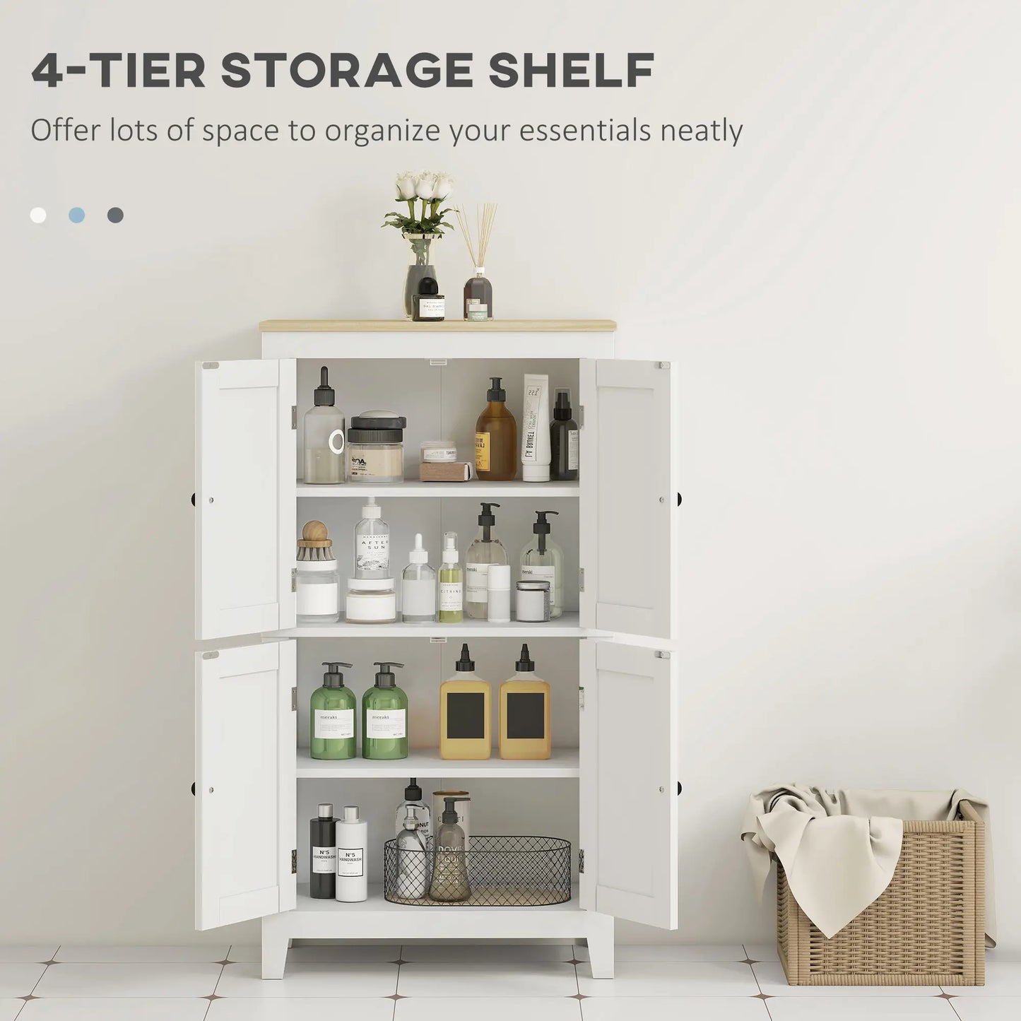 Bathroom Storage Cabinet, Modern Floor Cabinet, 4 Doors, 2 Shelves, White Freestanding Bathroom Cabinets at Gallery Canada