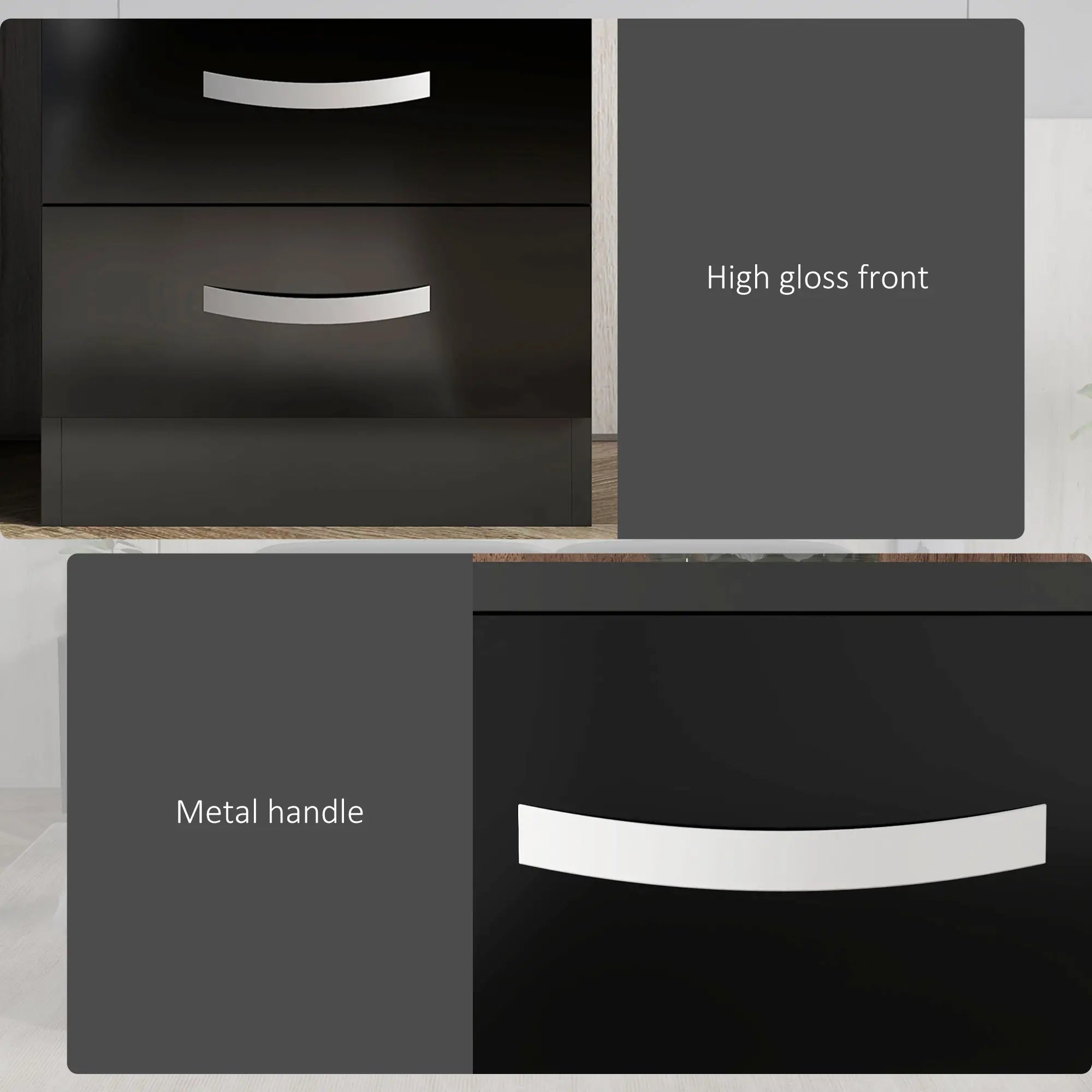 Modern Nightstand Set of 2, Drawers, High Gloss Fronts, Black Bedside Tables at Gallery Canada