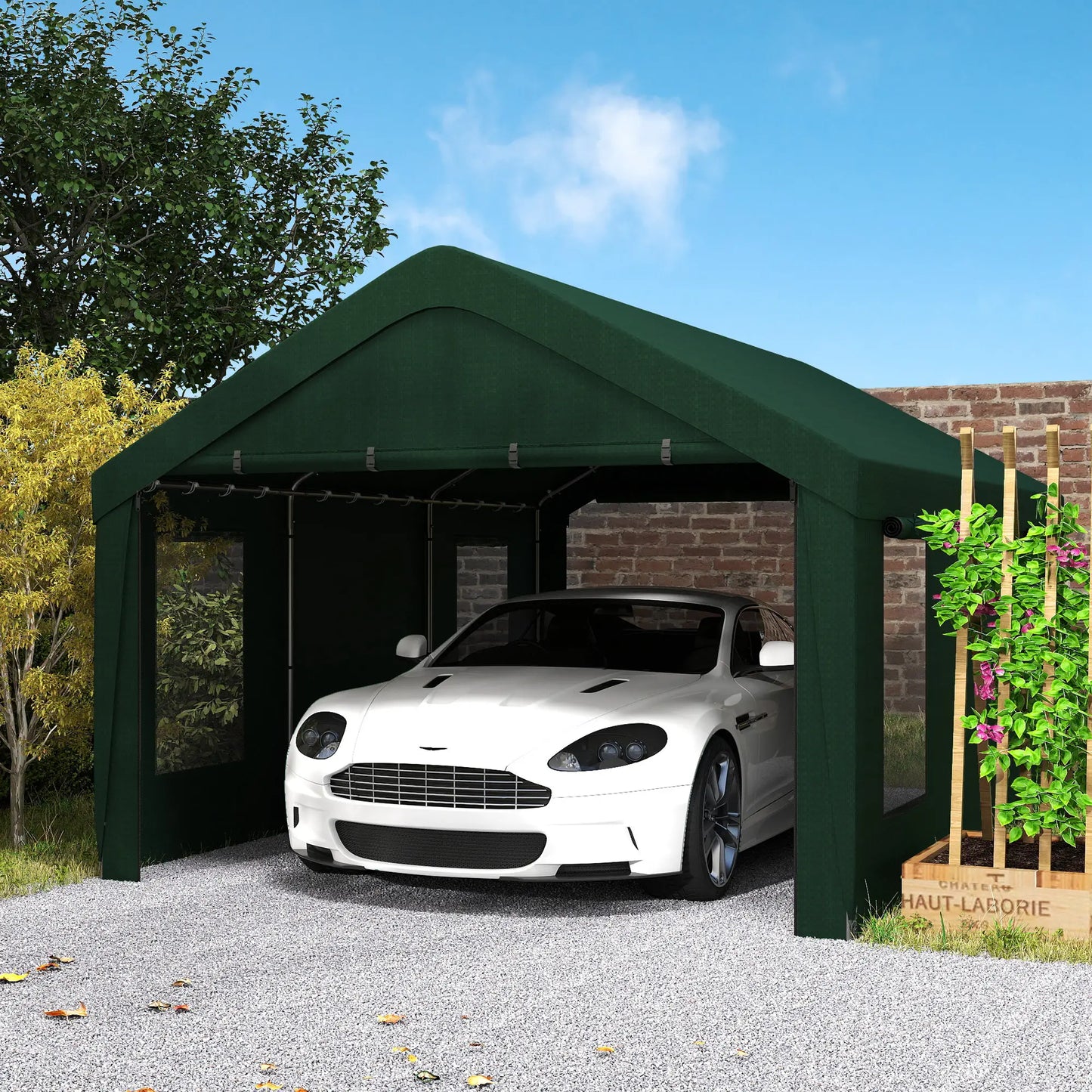 12 x 20ft Abri d'auto, 2 Portes enroulables, 4 Fenêtres, Vert foncé