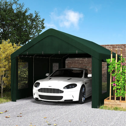 12 x 20ft Abri d'auto, 2 Portes enroulables, 4 Fenêtres, Vert foncé