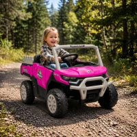 Tracteur pour enfant 12V, télécommande, double moteur, rose