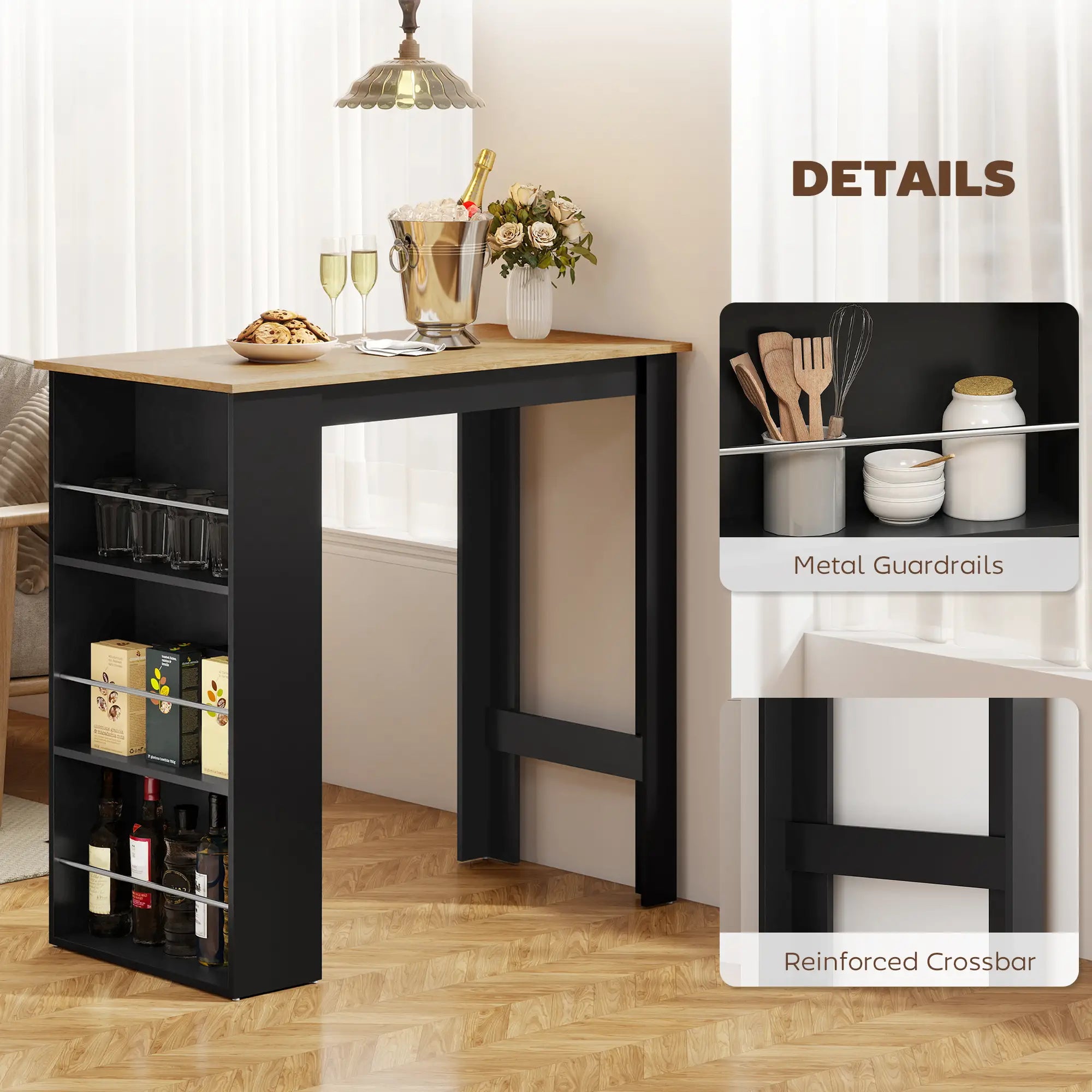 Modern Bar Table, Counter Height With 3 Storage Shelves, Walnut Bar Tables at Gallery Canada
