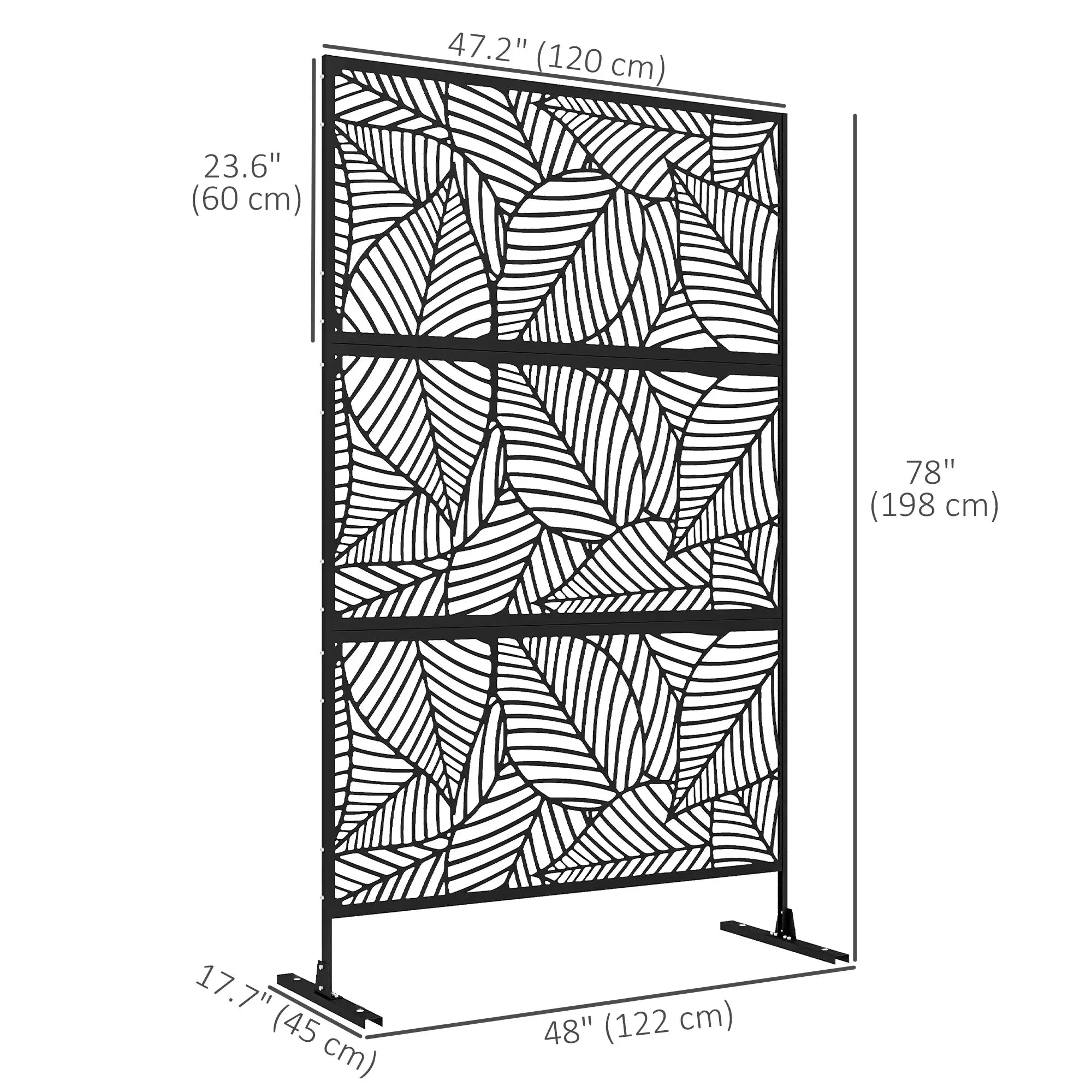 6.5FT Metal Privacy Screen, Large Leaf Style, Black Side Awnings at Gallery Canada