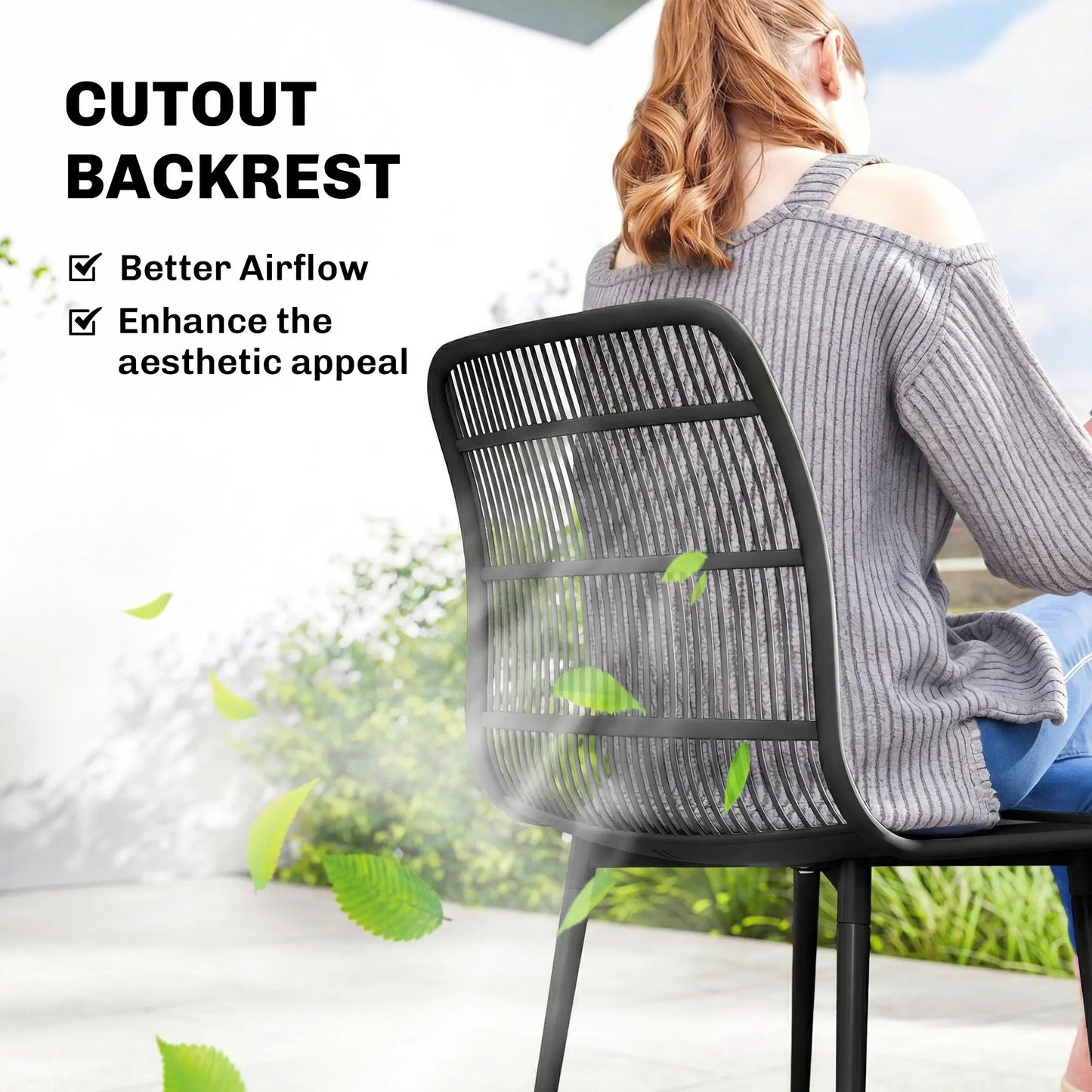 Outdoor Dining Chairs Set of 4, Slotted Backrest, Black Patio Chairs at Gallery Canada