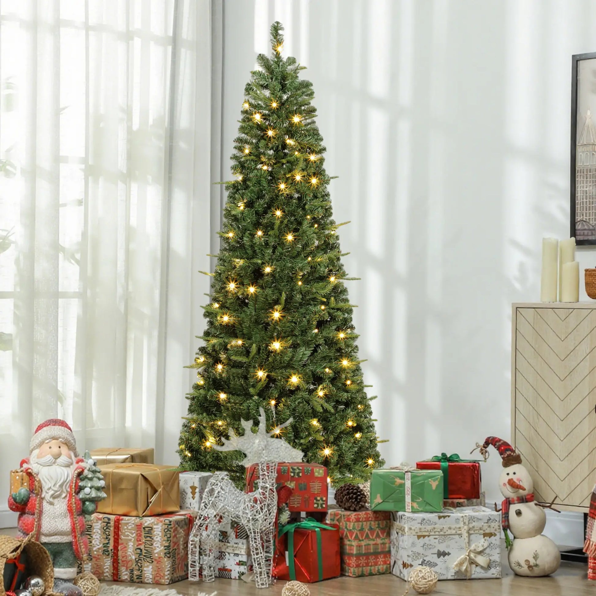 7 ft Prelit Pop Up Christmas Tree, Collapsible Artificial with Metal Stand, Green Pre Lit Christmas Trees at Gallery Canada