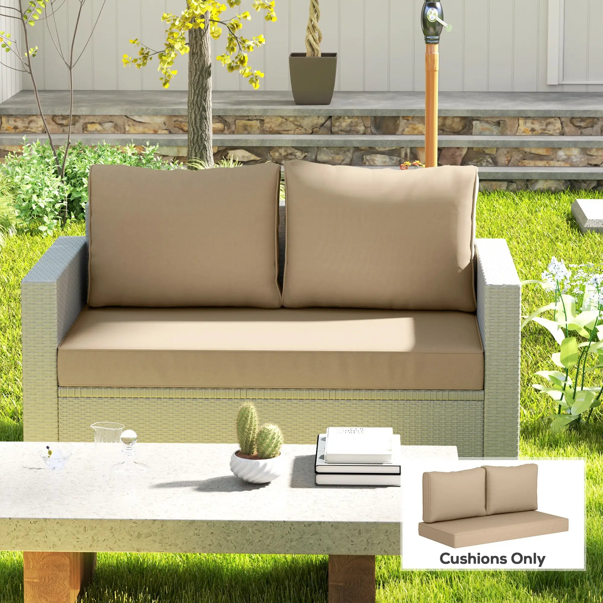 Outdoor Seat Cushions With Backrest, Loveseat Double Sofa, Beige Patio Chair Cushions at Gallery Canada