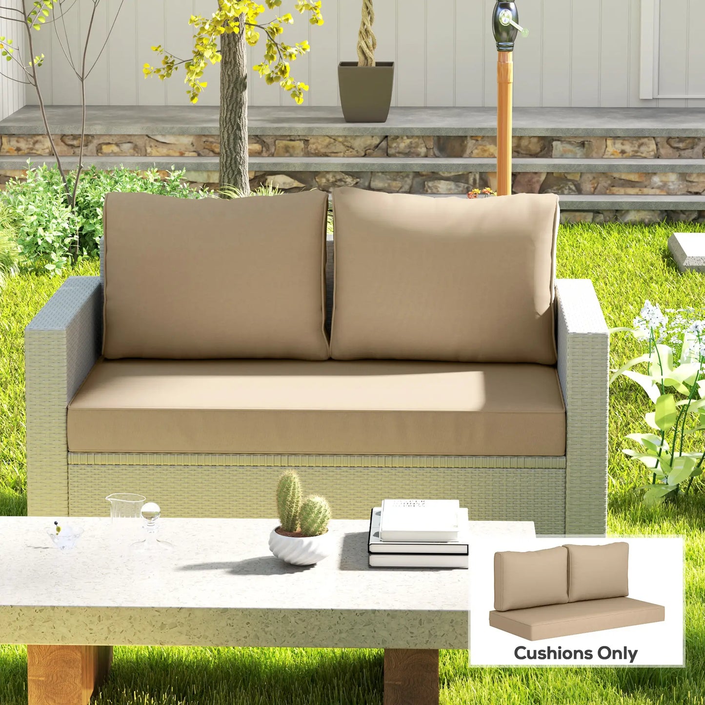 Outdoor Seat Cushions With Backrest, Loveseat Double Sofa, Beige Patio Chair Cushions at Gallery Canada