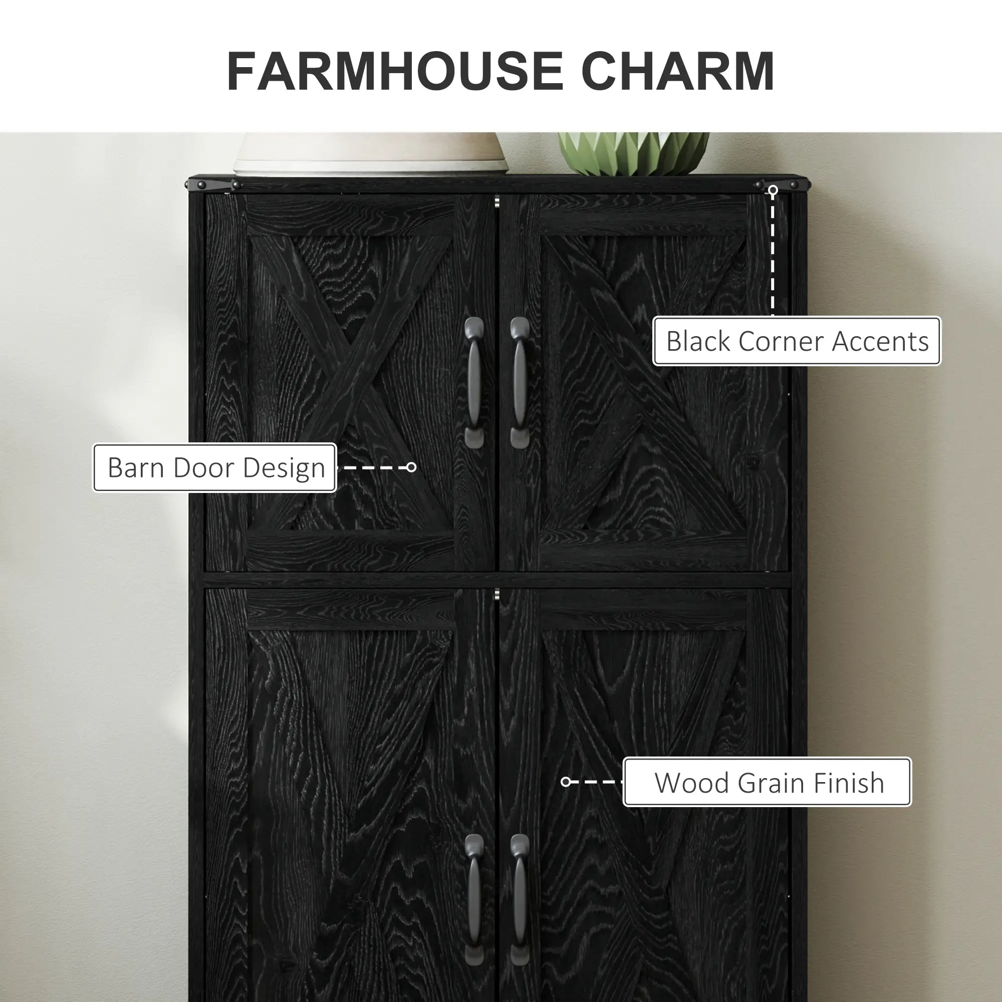 Farmhouse Kitchen Pantry, Freestanding Cabinet with Barn Doors, Adjustable Shelves, Black Kitchen Pantry Cabinets at Gallery Canada