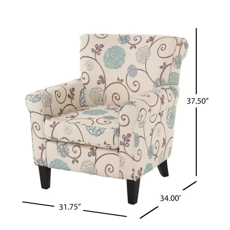 Fabric Club Chair, Birch Wood Legs, 32
