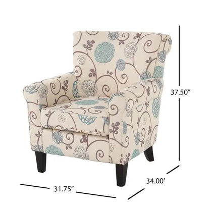 Fabric Club Chair, Birch Wood Legs, 32" L x 34" W x 37.5" H, White+Blue Accent Chairs at Gallery Canada