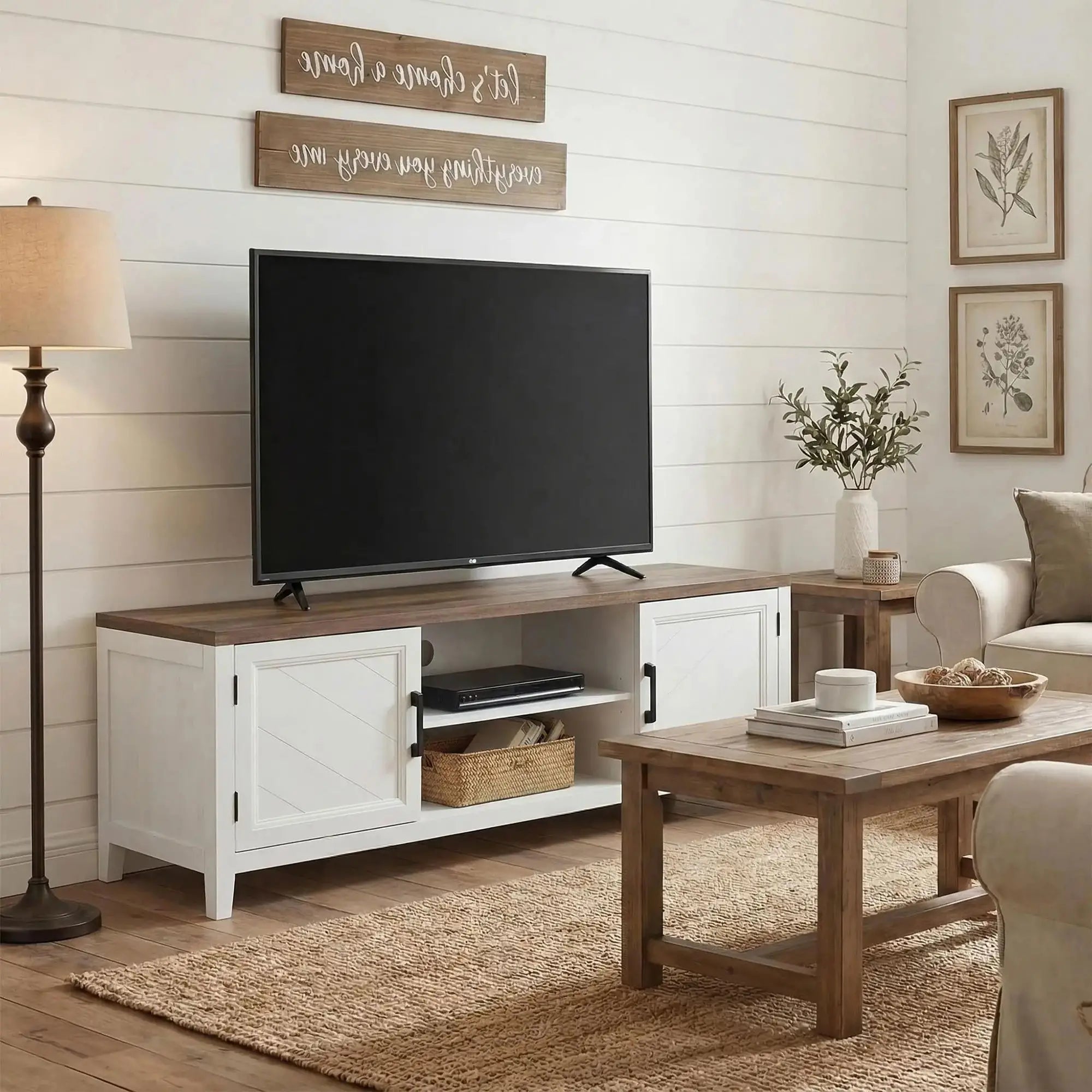 TV Stand For 42 Inch TVs, 2 Shelves 2 Cabinets, White Brown TV Stands at Gallery Canada