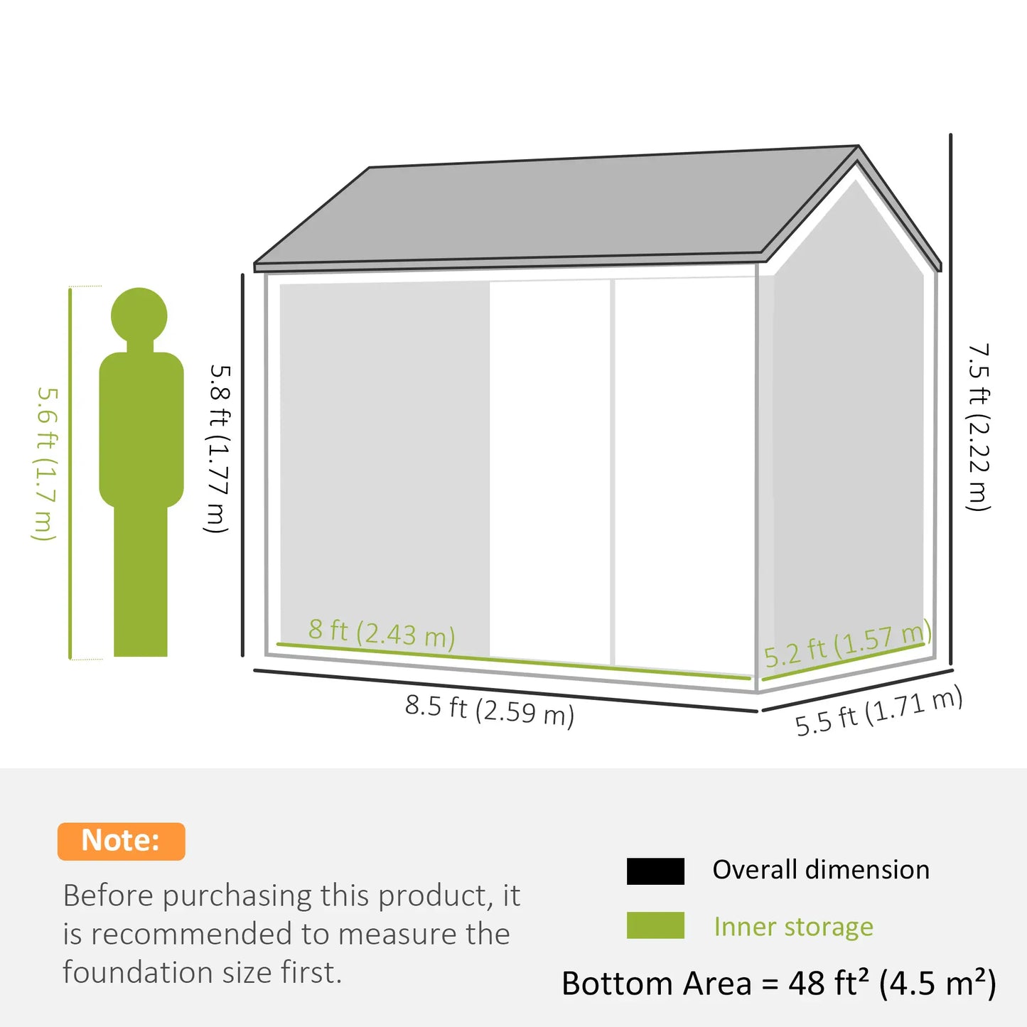 8.5' x 5.5' Metal Garden Shed, Outdoor Storage, Lockable Door, Light Grey Sheds at Gallery Canada