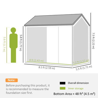 8.5' x 5.5' Metal Garden Shed, Outdoor Storage, Lockable Door, Light Grey Sheds at Gallery Canada