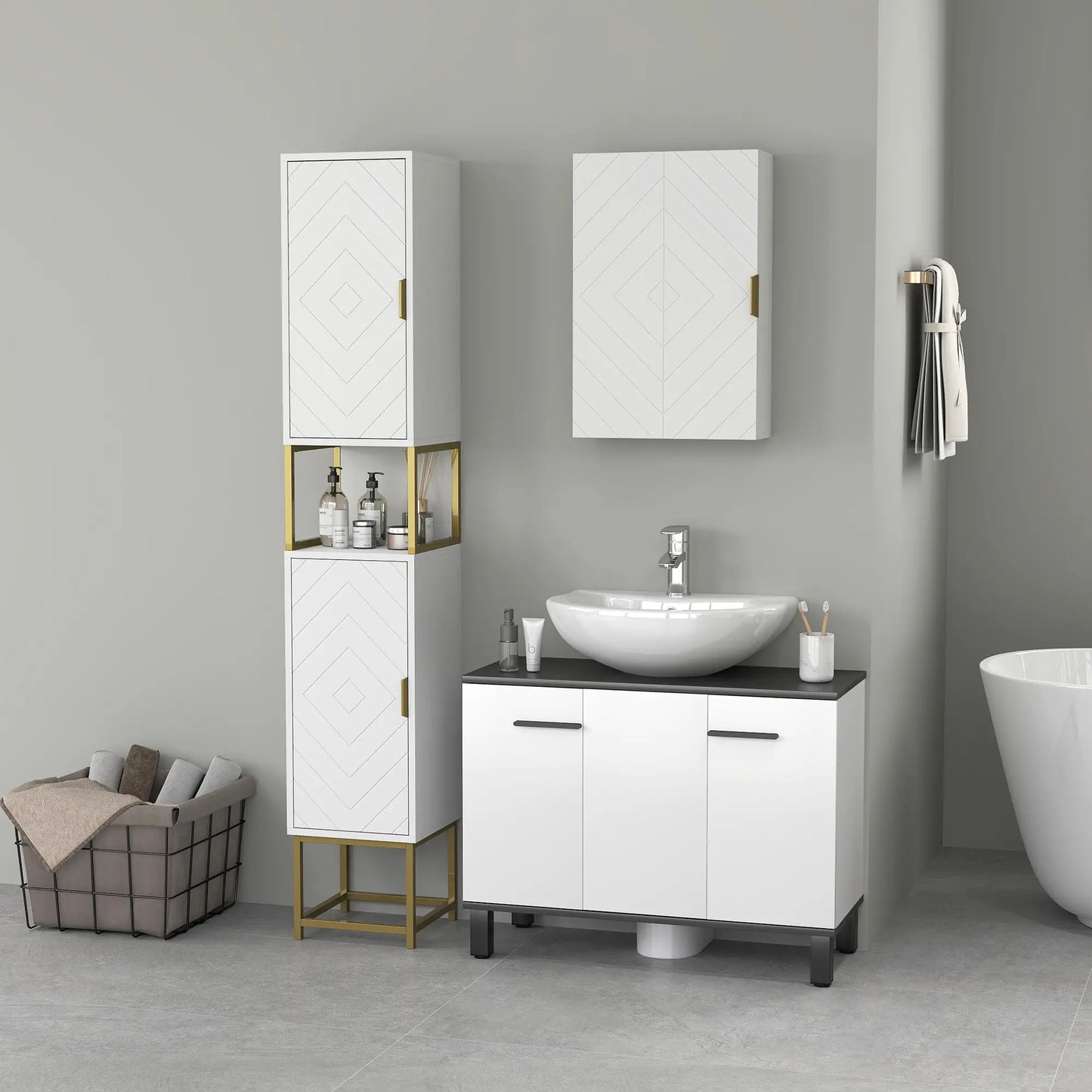 2-Piece Bathroom Cabinet Set, Adjustable Shelves, White Bathroom Cabinets at Gallery Canada