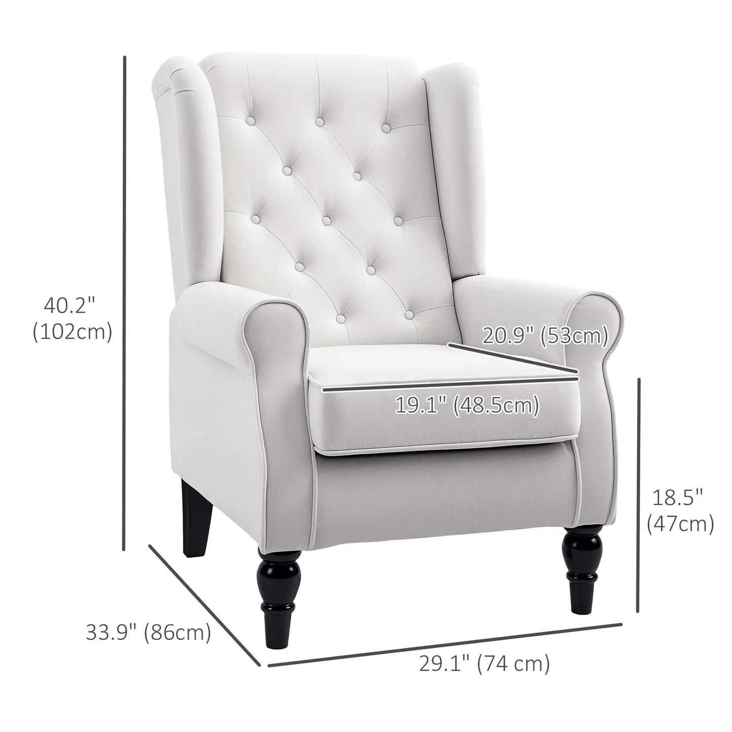 Fabric Accent Chair, Button Tufted Armchair, Upholstered Wingback Chair, White Accent Chairs at Gallery Canada
