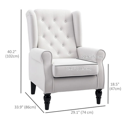 Fabric Accent Chair, Button Tufted Armchair, Upholstered Wingback Chair, White Accent Chairs at Gallery Canada