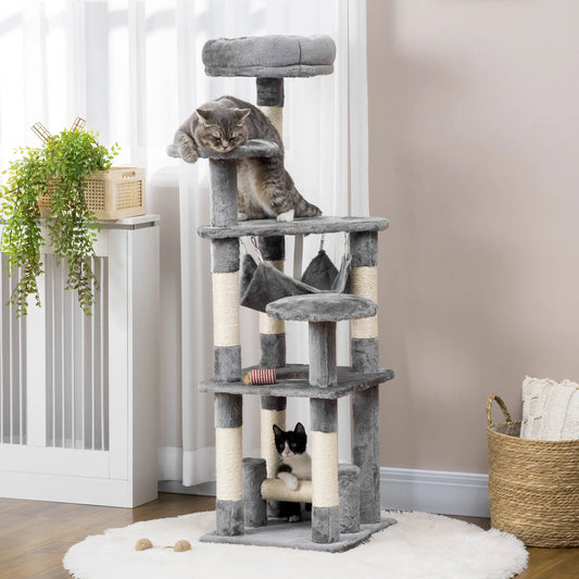 52" Multi-Level Cat Tree Tower, Kitten Scratcher, Hammock, Grey Cat Towers Grey at Gallery Canada