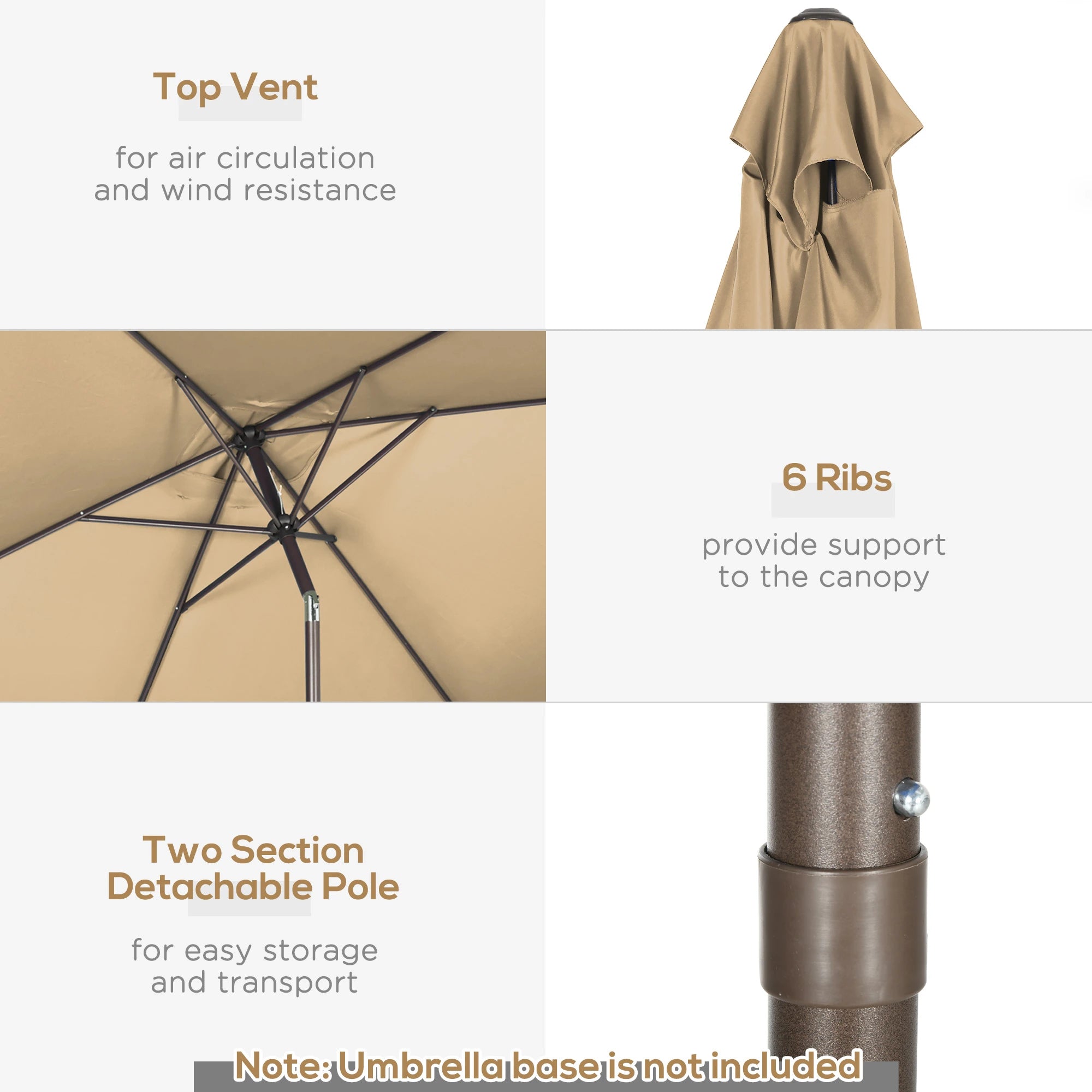 6.5x10ft Rectangle Patio Umbrella, Aluminum Frame, Crank Handle, Tan Sun Umbrellas at Gallery Canada