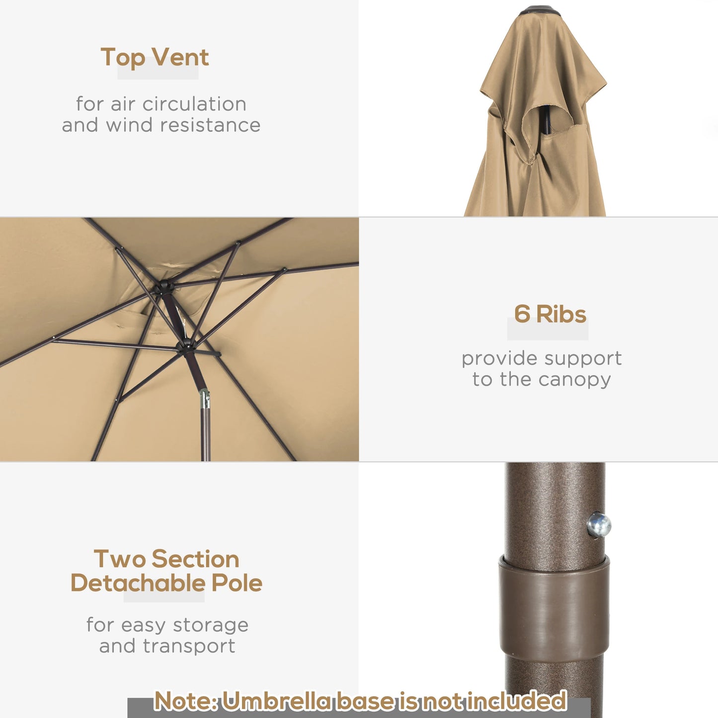 6.5x10ft Rectangle Patio Umbrella, Aluminum Frame, Crank Handle, Tan Sun Umbrellas at Gallery Canada