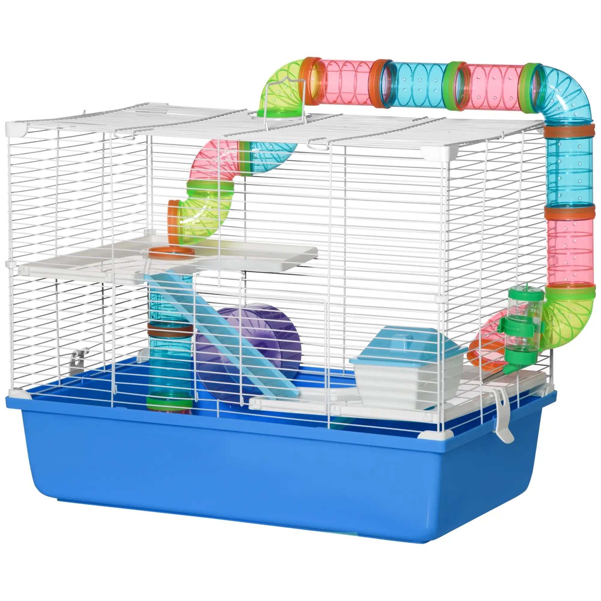 3-Tier Large Steel Small Animal Cage, Exercise Wheel, Water Bottle, Food Dish, Blue Hamster Cages Blue, White at Gallery Canada