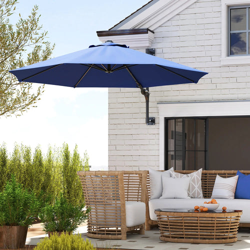 9.6 x 9.6 ft Wall Mounted Umbrella, Rotating Patio Parasol, Dark Blue