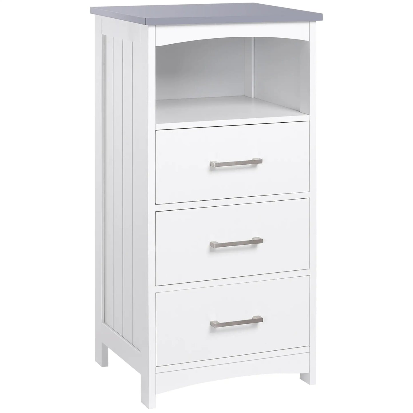 Small Bathroom Storage Cabinet, 3 Drawers, Open Shelf, White Bathroom Cabinets White, Grey at Gallery Canada