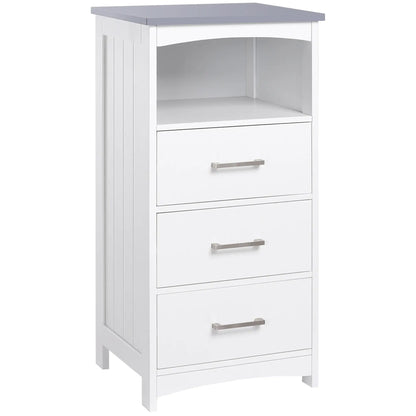 Small Bathroom Storage Cabinet, 3 Drawers, Open Shelf, White Bathroom Cabinets White, Grey at Gallery Canada