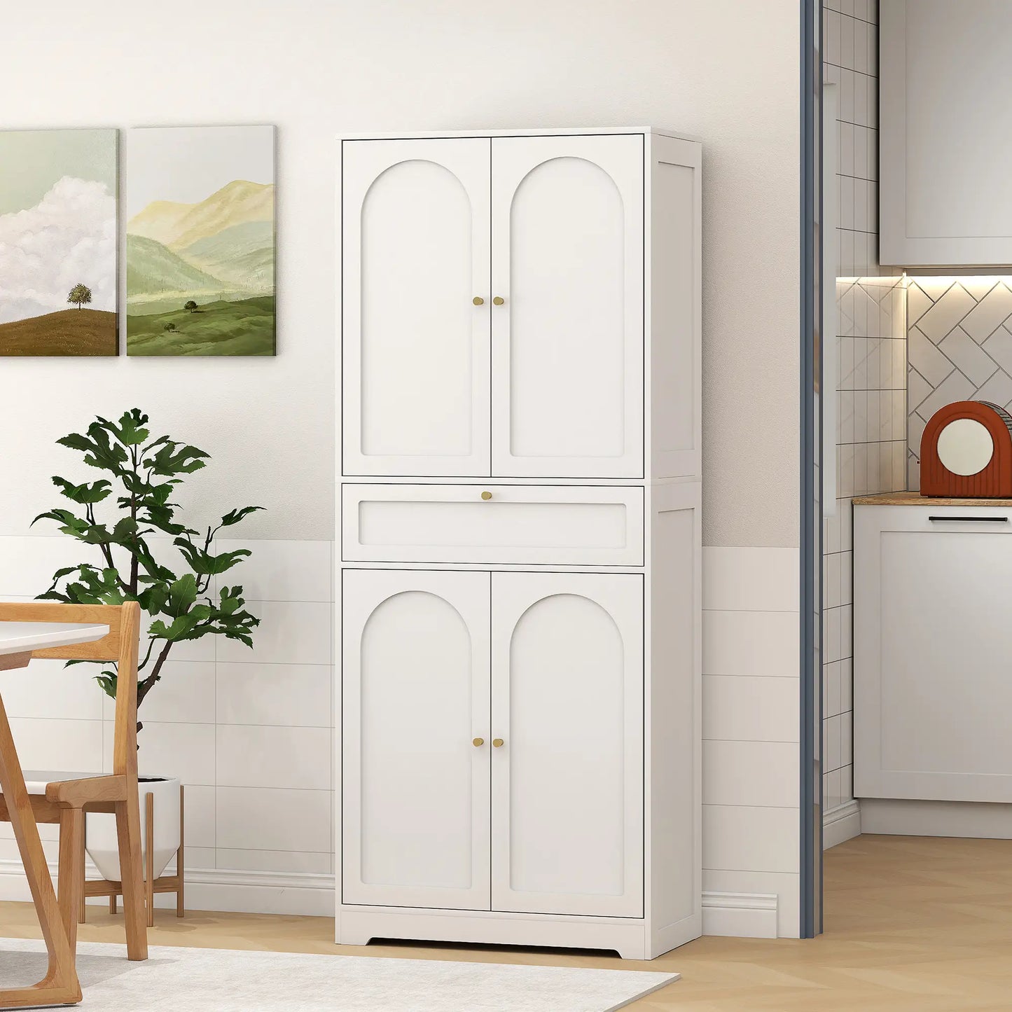 72.4" Tall Kitchen Pantry Cabinet, Shaker Doors, Adjustable Shelves, White Kitchen Pantry Cabinets at Gallery Canada