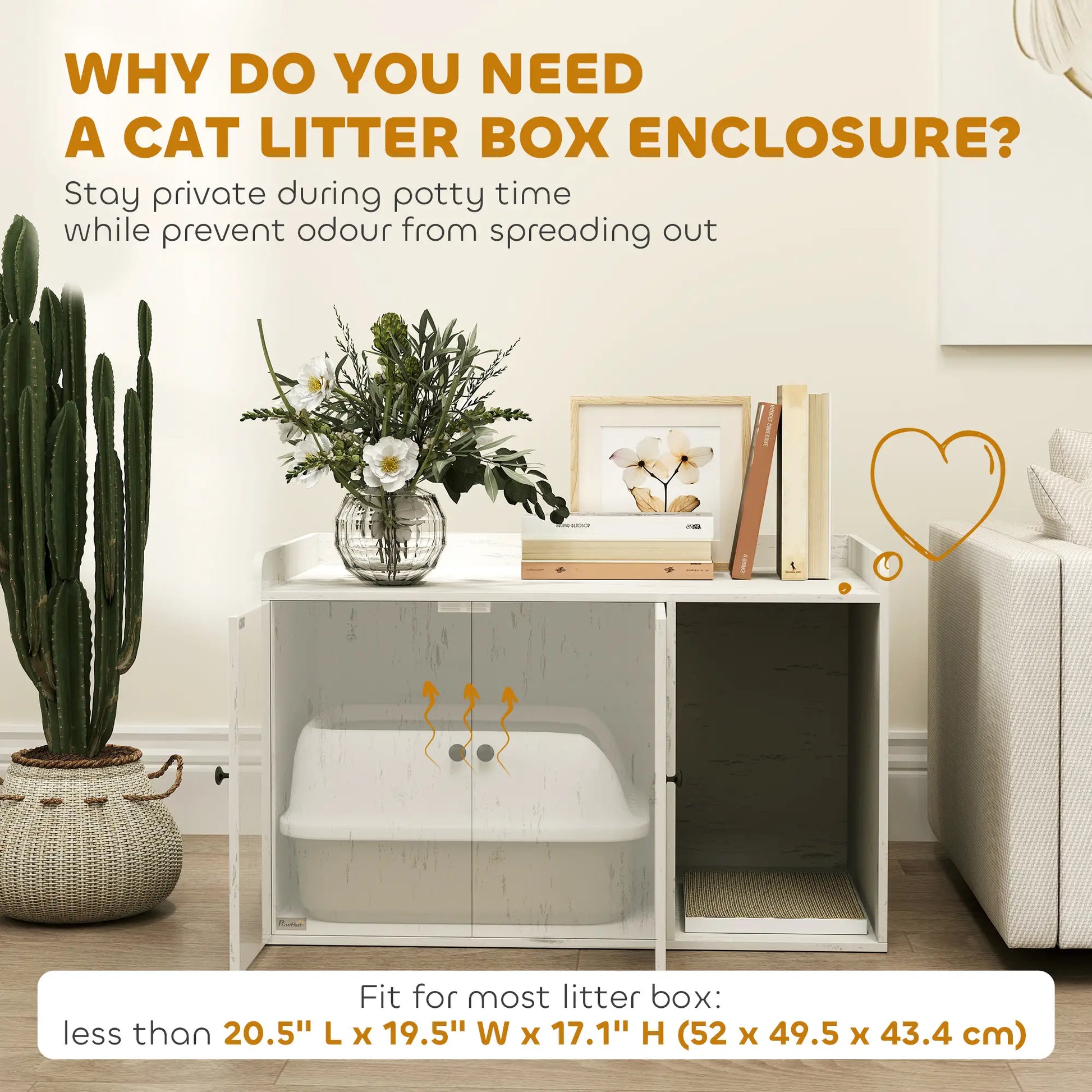 32" Cat Litter Box Enclosure, Scratching Mat, Cat Entrance, Distressed, White Cat Litter Box Enclosures at Gallery Canada