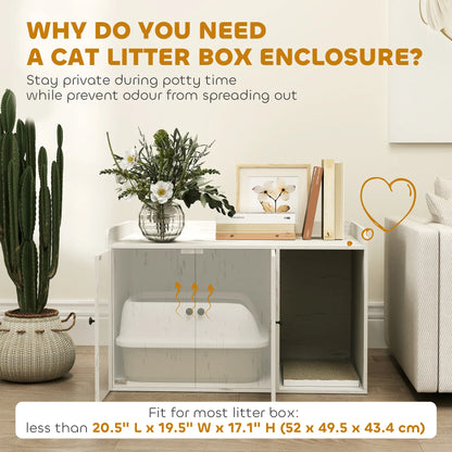 32" Cat Litter Box Enclosure, Scratching Mat, Cat Entrance, Distressed, White Cat Litter Box Enclosures at Gallery Canada