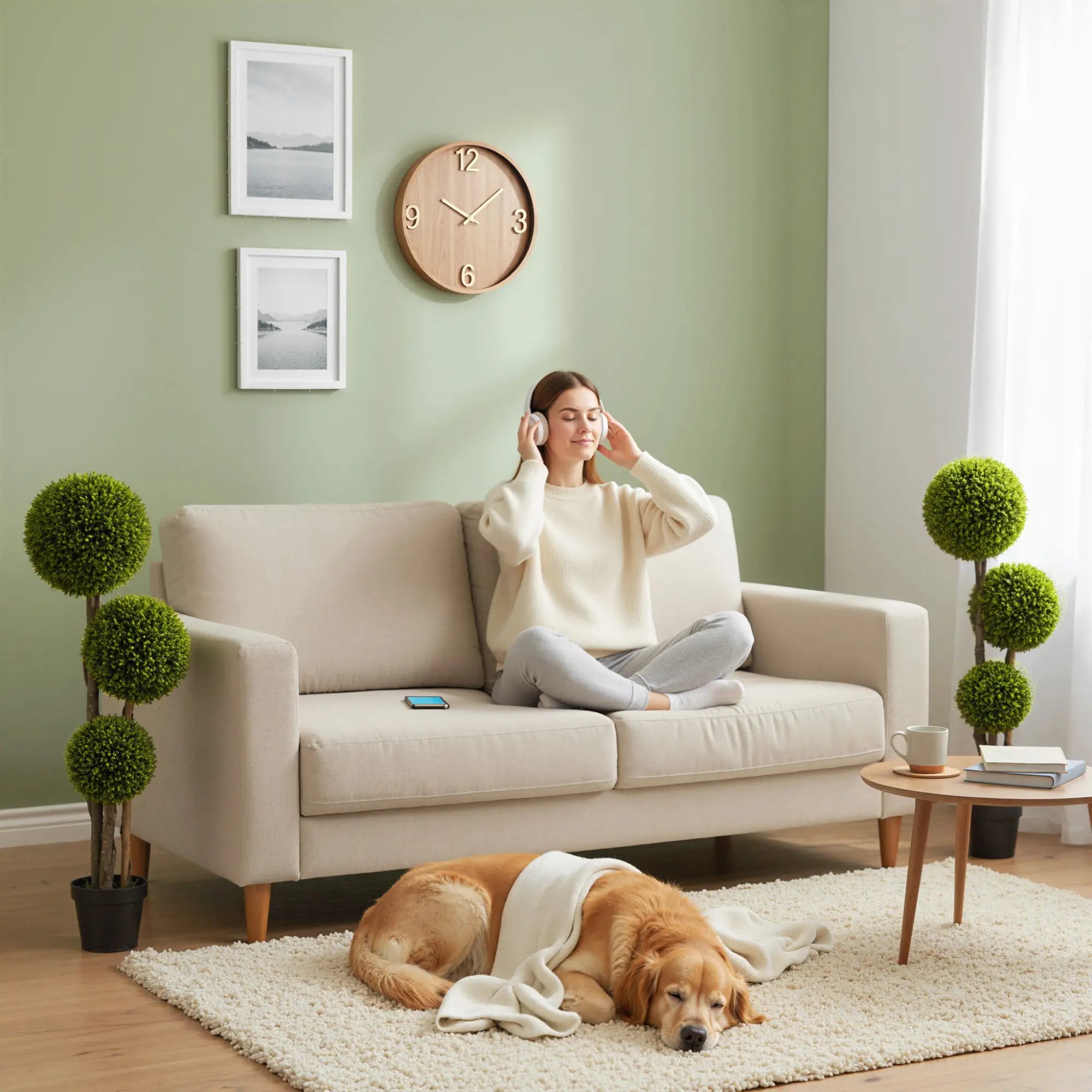 45 Inch Artificial Boxwood Topiary Tree, Set Of 2, Indoor Outdoor, Green Artificial Trees at Gallery Canada
