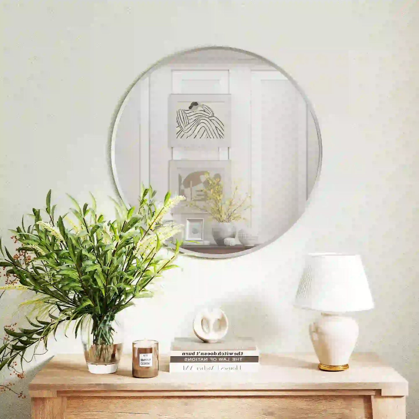 Miroir mural de 24", miroir décoratif moderne pour chambre à coucher et salon, argenté