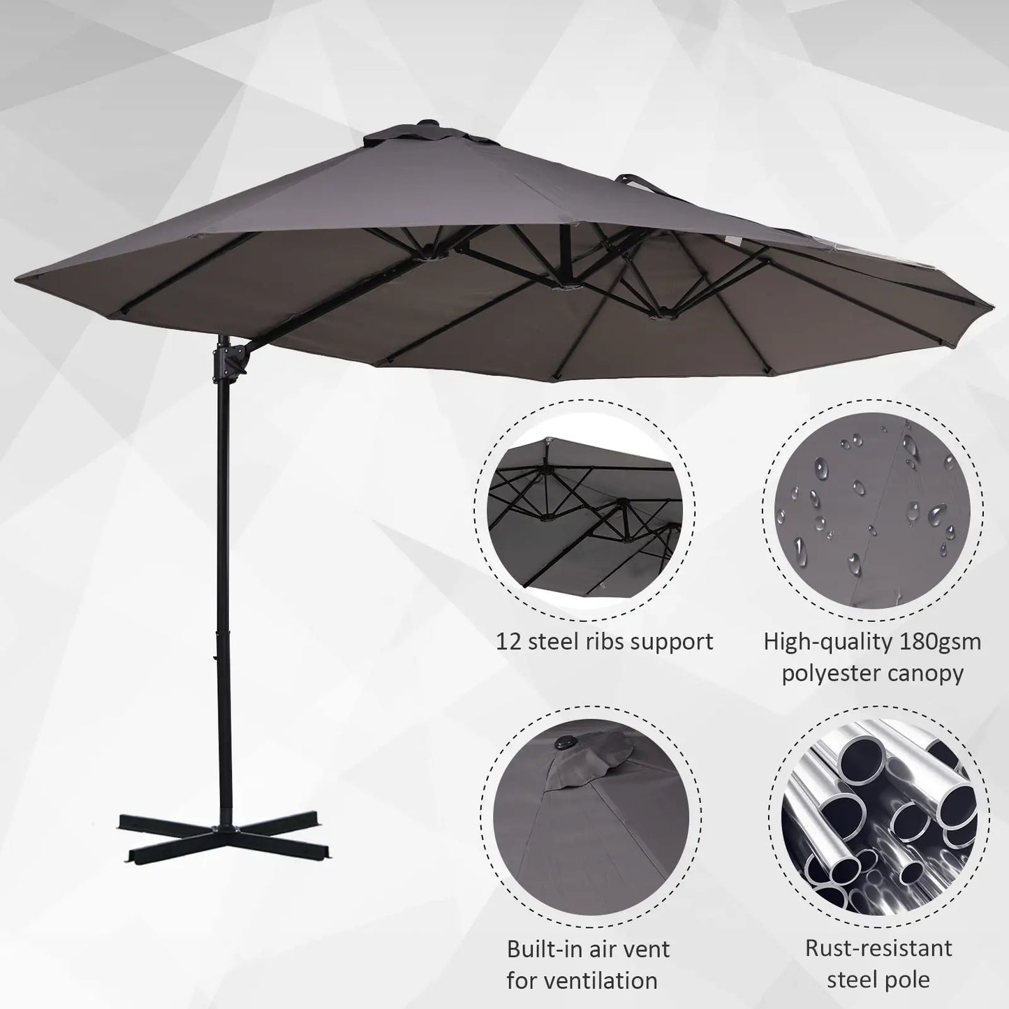 Outdoor Cantilever Umbrella, Twin Canopy Sunshade, Lift Crank, Grey Cantilever Umbrellas at Gallery Canada