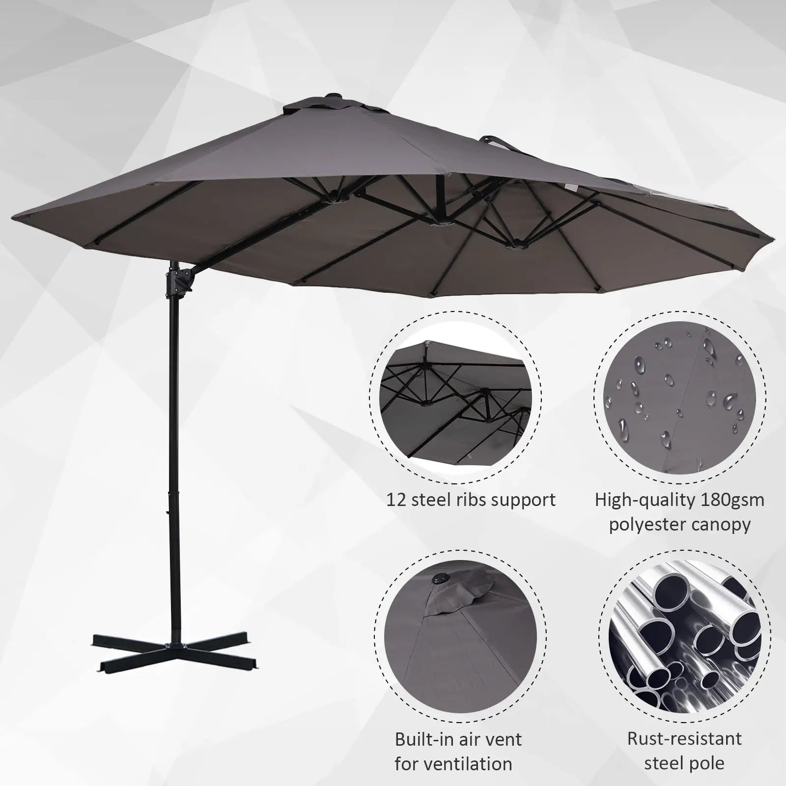 Outdoor Cantilever Umbrella, Twin Canopy Sunshade, Lift Crank, Grey Cantilever Umbrellas at Gallery Canada