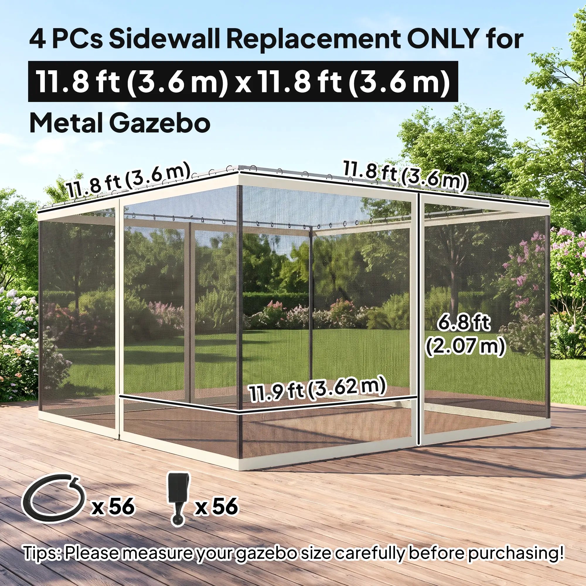 Replacement Mosquito Netting, Gazebo 12' x 12', Cream White, Black Gazebo Sidewalls at Gallery Canada
